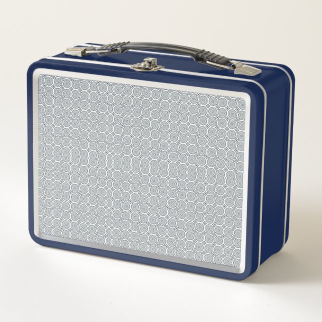 A rectangular blue and white lunchbox  (Vorderseite)