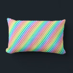 A rectangular pillow featuring a vibrant lendenkissen<br><div class="desc">A rectangular pillow featuring a vibrant,  rainbow polka dot pattern in diagonal rows. The background is white,  creating a lively and cheerful design.</div>