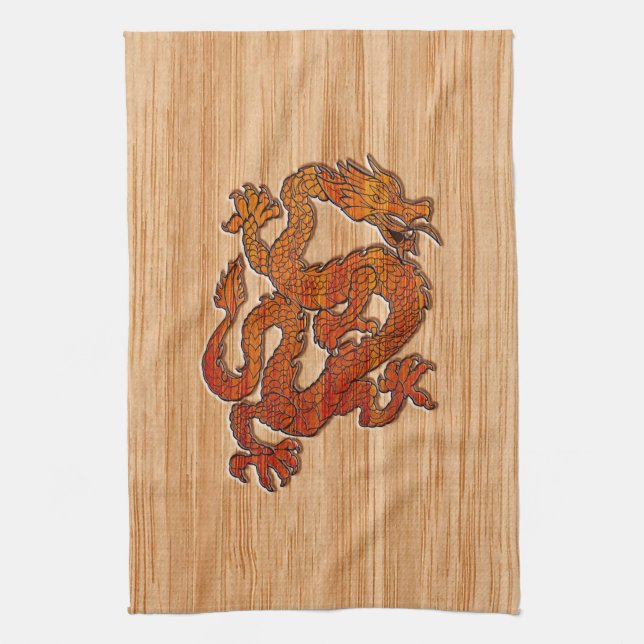 A red Dragon on Bamboo like Geschirrtuch (Vertikal)