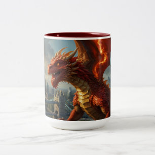 A Red Welsh Dragon Terrorizes London Zweifarbige Tasse