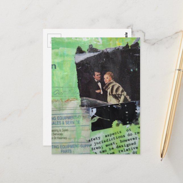 A Retro Couple Mixed Media Collage Postkarte (Vorderseite/Rückseite Beispiel)
