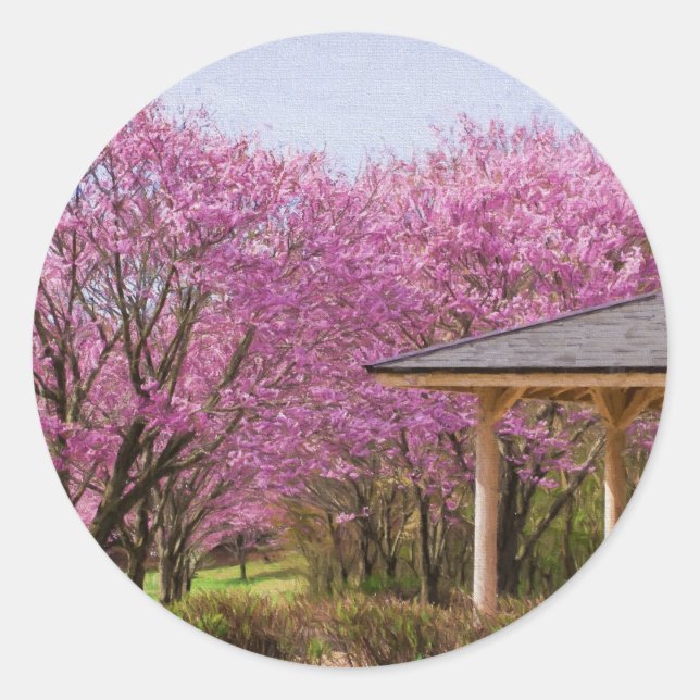 a row of cherry blossom trees and hut runder aufkleber (Vorderseite)