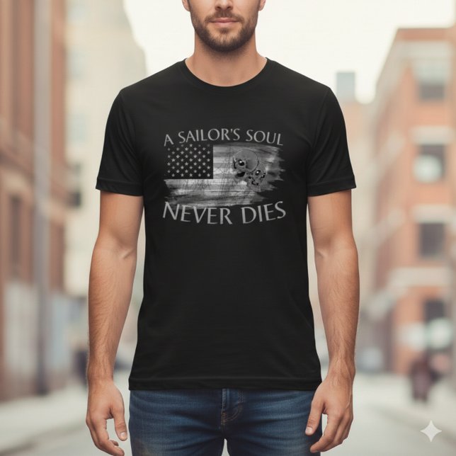 A Sailor's Soul Never Dies American Flag Skull Tee (Von Creator hochgeladen)