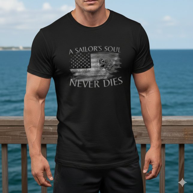 A Sailor's Soul Never Dies American Flag Skull Tee (Von Creator hochgeladen)