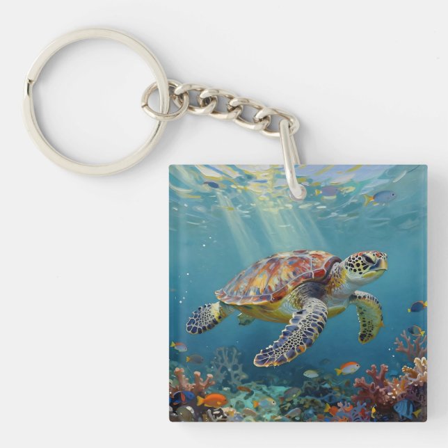 A Sea Turtle and Sun Rays in the Ocean Blue (Devant)
