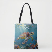 A Sea Turtle and Sun Rays in the Ocean Blue
