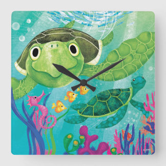 A Sea Turtle Rescue Quadratische Wanduhr