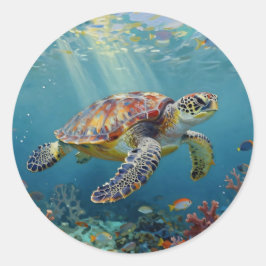 A Sea Turtle Themed Teal Runder Aufkleber