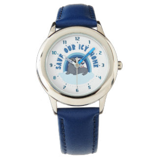 A seal and a penguin "Save Our Icy World" cartoon Armbanduhr