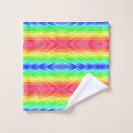 A set of towels displayed on a rod in vibrant 