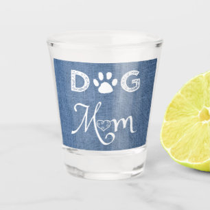 A Shot Bleu Burlap Chien Maman Tirage de verre