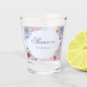 A Shot Bleu rose et mauve Floral Bridesmaid Verre