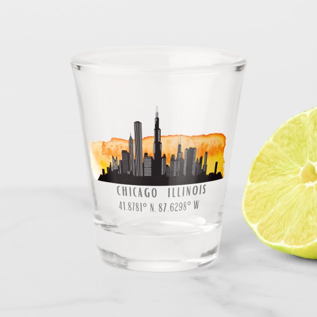 A Shot Chicago Skyline Latitude & Longitude Verre de tir (Devant)