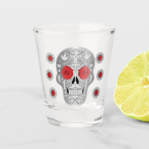 A Shot Chrome Calavera (Rose rouge) Verre Tiré