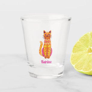 A Shot Crâne de sucre personnalisé Chat Halloween verre d