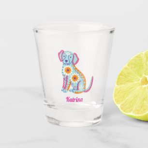 A Shot Crâne de sucre personnalisé Chien Halloween verre 