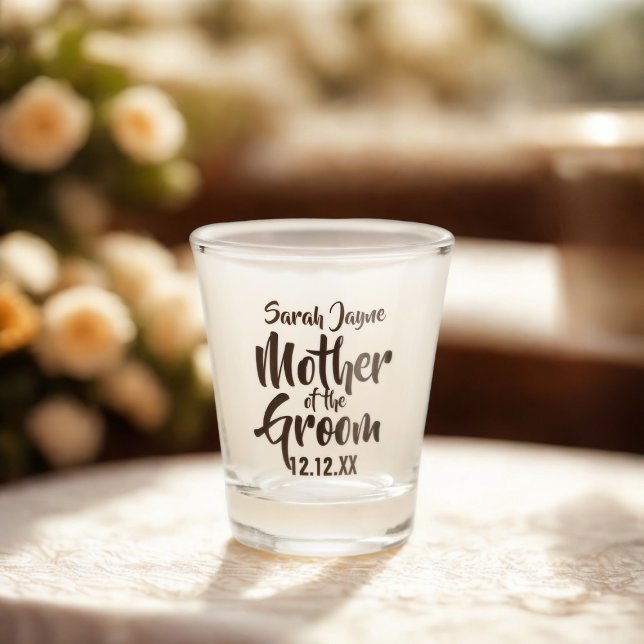 A Shot Mariage Parent Mère de la chambre de verre de tir (For the Mother of the Groom. Just add her name and your wedding date)