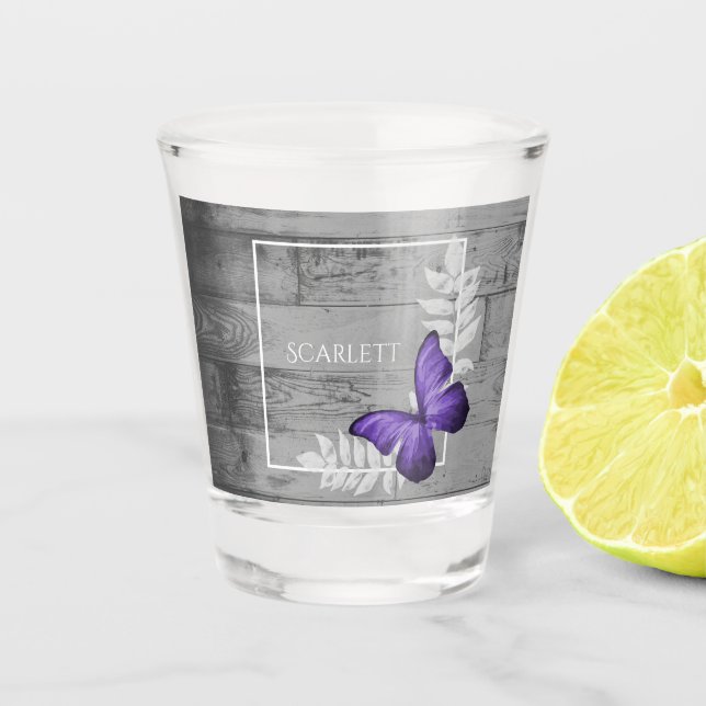 A Shot Papillon violet Rustique verre de tir personnalisé (Devant)