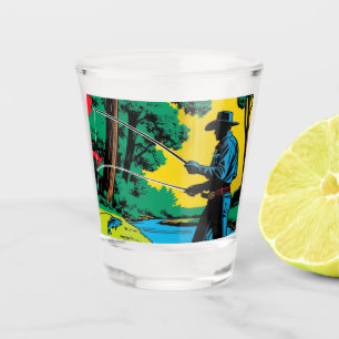 A Shot Pêcheur sur le verre de tir Riverbank