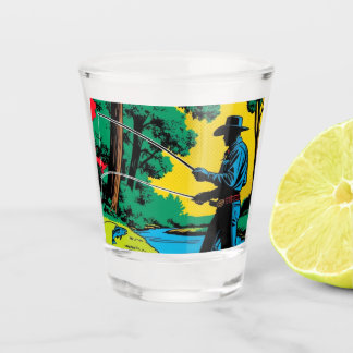 A Shot Pêcheur sur le verre de tir Riverbank