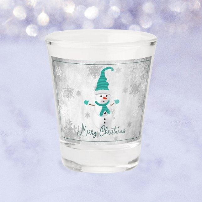 A Shot Turquoise Cute Snowman Verre de tir (Teal Cute Snowman Holiday Shot Glass)