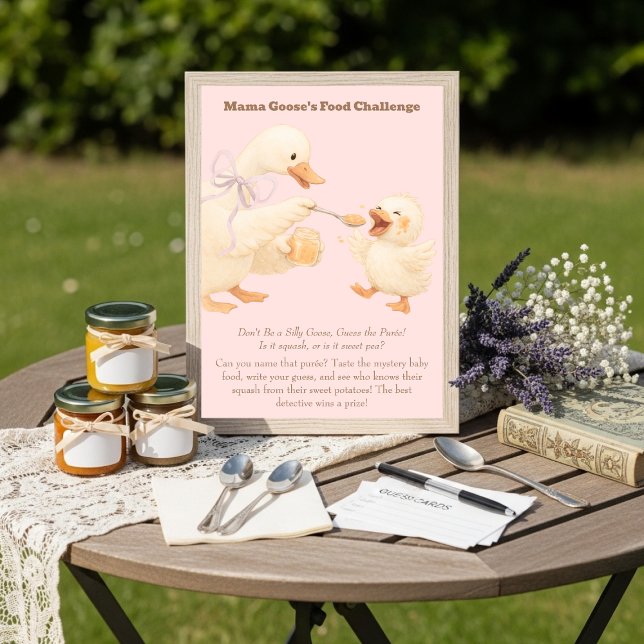 A silly Goose Pink Baby Food Challenge Game Sign Einladung (A silly Goose Pink Baby Food Challenge Game Sign)