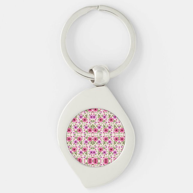 A silver teardrop keychain with a round pink schlüsselanhänger (Vorderseite)