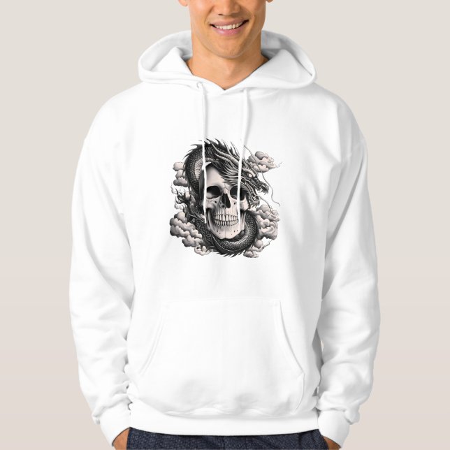 A skull with a Chinese dragon in black and white Hoodie (Vorderseite)
