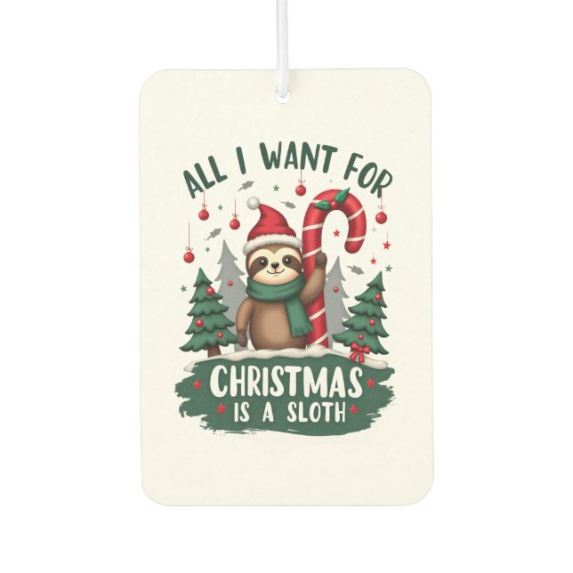 A Sloth For Christmas. Cute, Christmas Sloth With  Autolufterfrischer (Vorderseite)