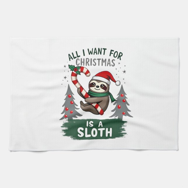 A Sloth For Christmas. Cute, Christmas Sloth With  Geschirrtuch (Horizontal)
