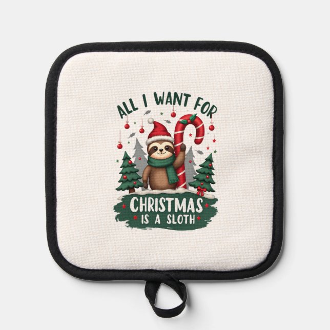 A Sloth For Christmas. Cute, Christmas Sloth With  Topflappen (Vorderseite)