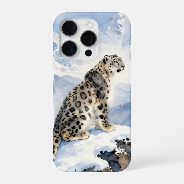 A Snow Leopard on Snowy Peak iPhone 16 Pro Hülle (Rückseite)
