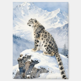 A Snow Leopard on Snowy Peak Magnet
