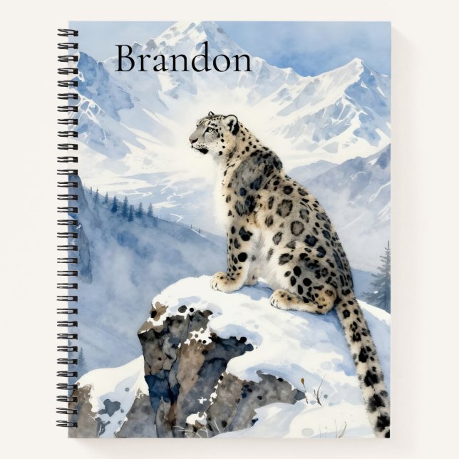 A Snow Leopard on Snowy Peak Personalized Notizbuch (Vorderseite)