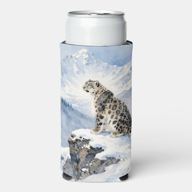 A Snow Leopard on Snowy Peak Personalized Selters Dosenkühler (Seltzer Vorderseite)