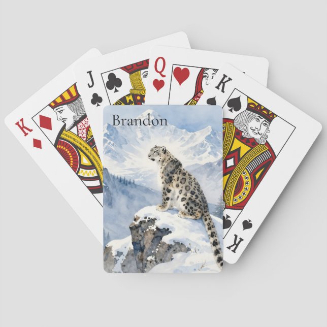 A Snow Leopard on Snowy Peak Personalized Spielkarten (Rückseite)