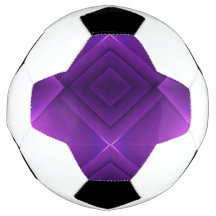 A soccer ball with a unique geometric purple 