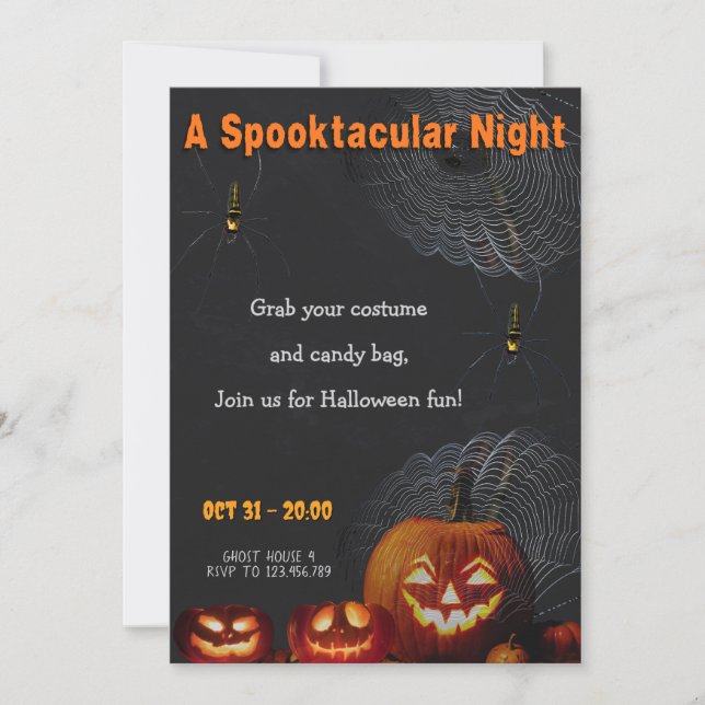 A Spooktacular Night | Pumpkins & Spider Halloween Einladung (Vorderseite)