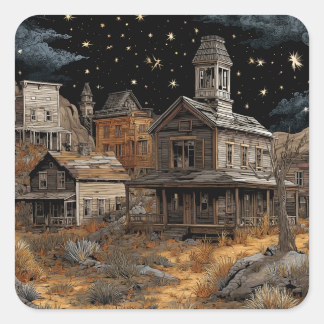 A Spooky Ghost Town Quadratischer Aufkleber (Vorderseite)