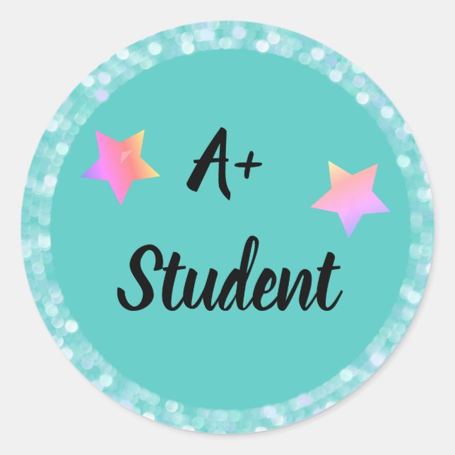 A+ Student mit Sternen Runder Aufkleber (Vorderseite)