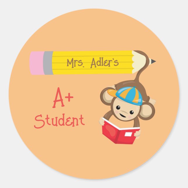 A+ StudentIn individualisierbare Affenlesebuch Runder Aufkleber (Vorderseite)