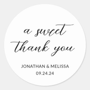 A Sweet Danke, Script White Gastgeschenk Hochzeit Runder Aufkleber