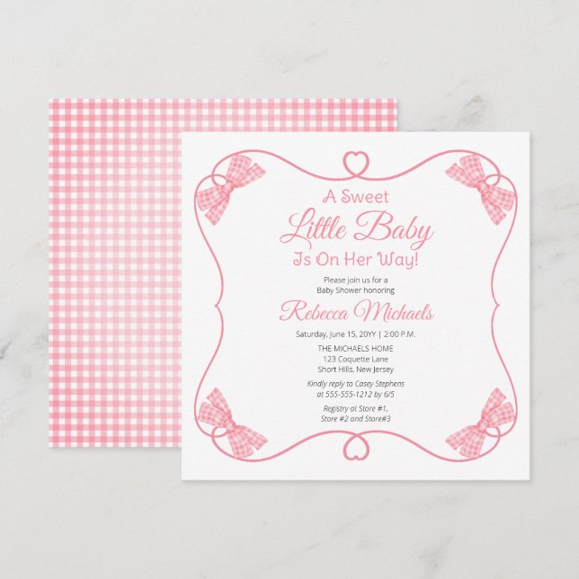 A Sweet Little Baby Pink Bows Girl Baby Shower Einladung (Vorne/Hinten)