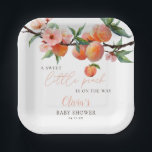 A Sweet Little Peach Baby Shower Pappteller<br><div class="desc">These charming baby shower paper plates feature a peaches and blossom watercolor,  along with elegant script typography. Designed by Thisisnotme©</div>