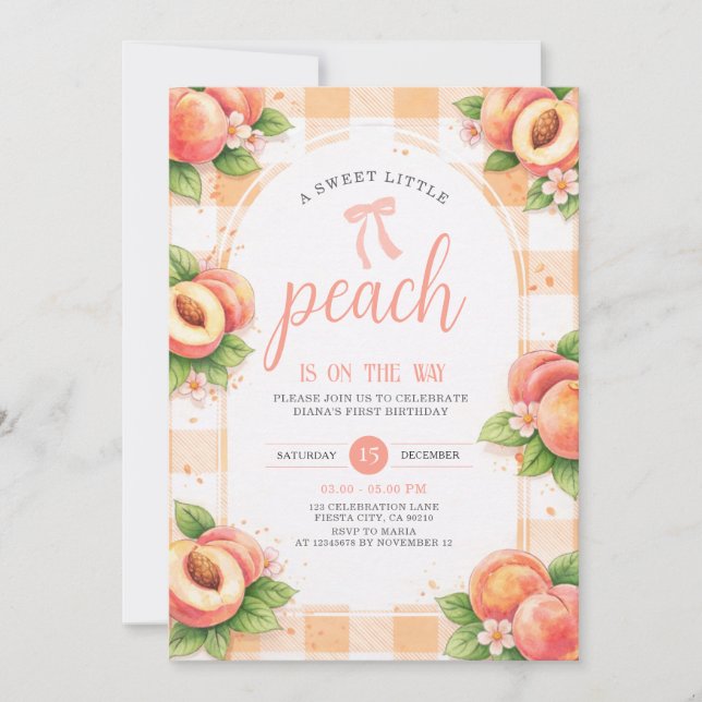 A Sweet Little Peach Birthday Invitation (Devant)