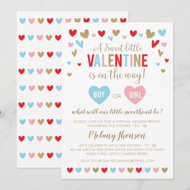 A Sweet little VALENTINE Gender Reveal Einladung (Vorne/Hinten)