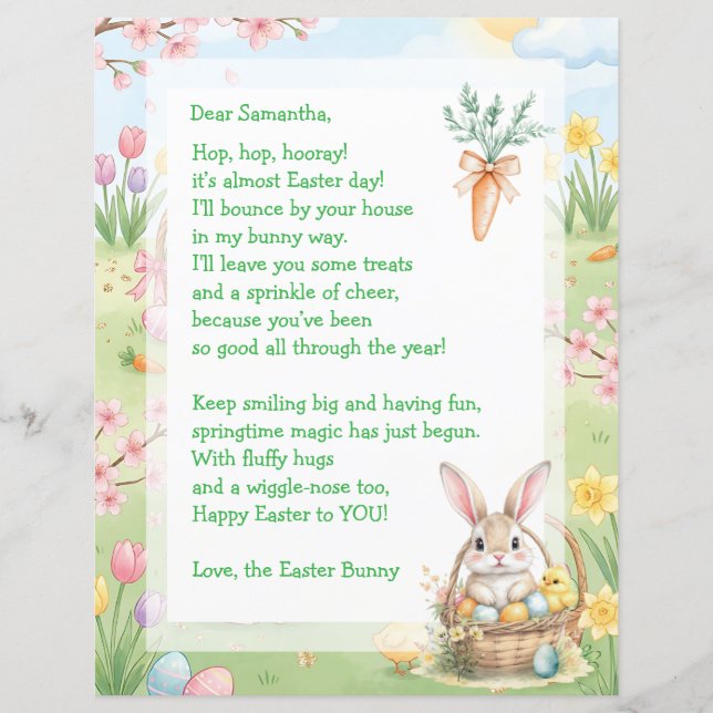 A Sweet Whimsical Easter Bunny Letter for Children (Vorderseite)
