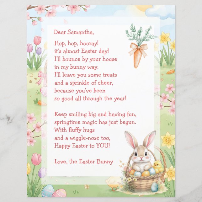 A Sweet Whimsical Easter Bunny Letter for Children (Vorderseite)