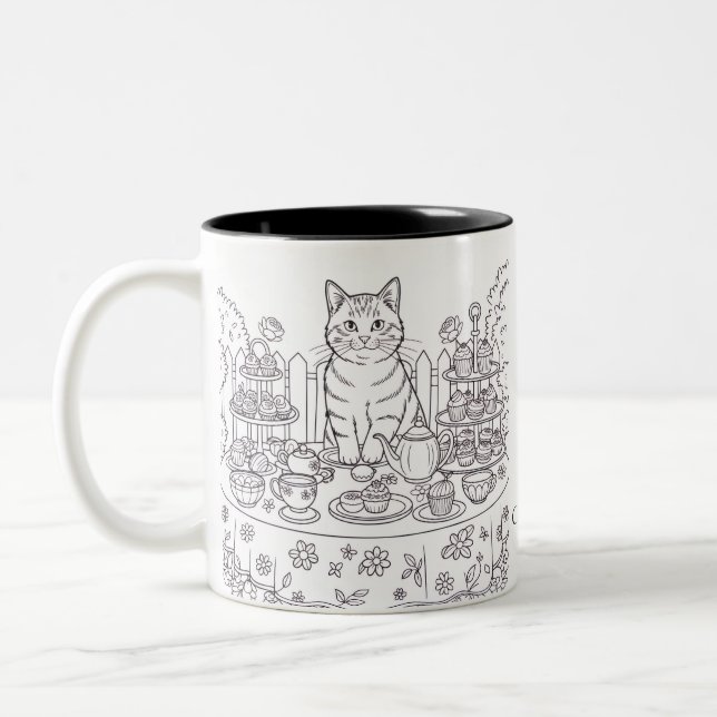 A Tabby Cat & Tea Party Mug Zweifarbige Tasse (Links)