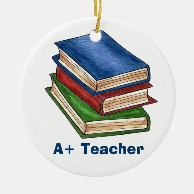 A+ Teacher Library Book Stack Teaching Librarian Keramikornament (Vorne)